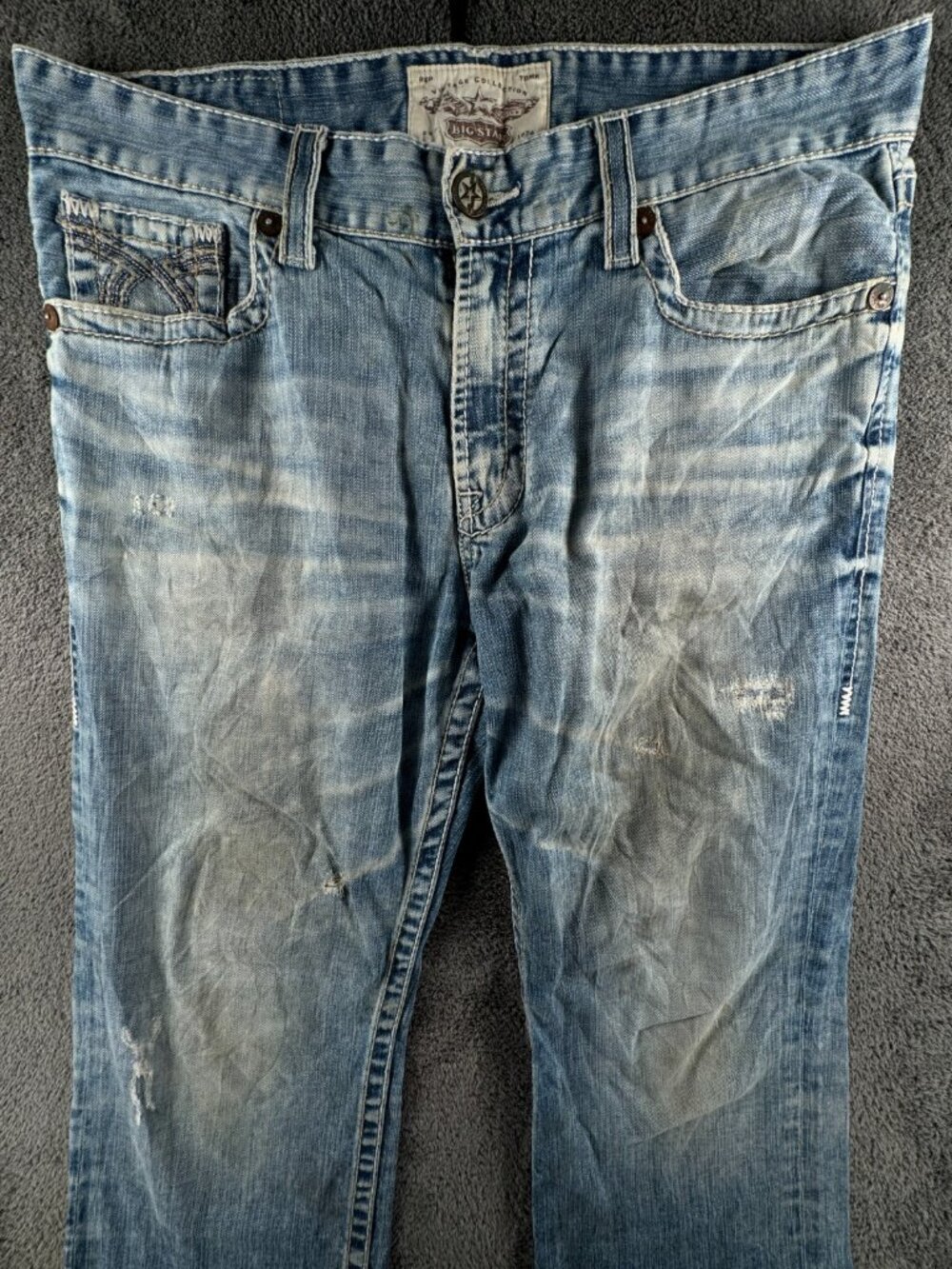 Big Star Buckle Denim Blue Jeans Light Wash 36R Pioneer Cotton Spandex Blend